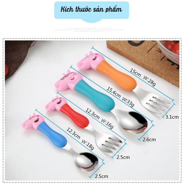 Bộ Set 4 muỗng nĩa heo Peppa inox 304 cho bé siêu dễ thương