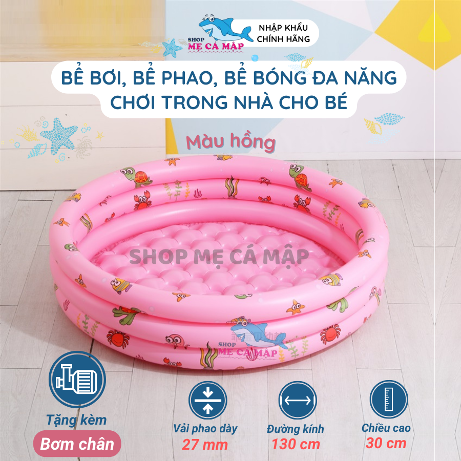 Bể bơi cho bé, làm Bể bóng Bể phao đa năng 3 tầng Tặng Kèm Bơm Chân sẵn 3 màu