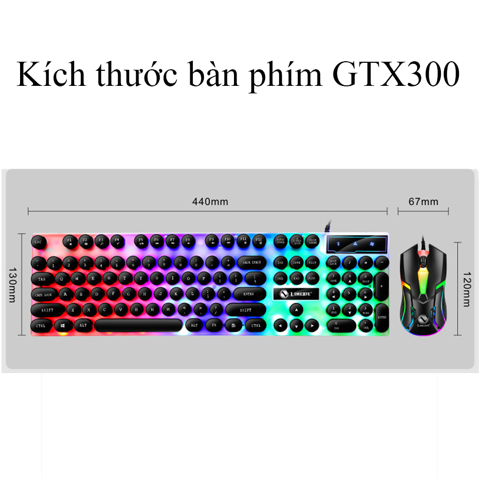 Bộ bàn phím và chuột GTX 300 nút tròn ,bàn phím giả cơ, đèn Led 7 màu - K1308