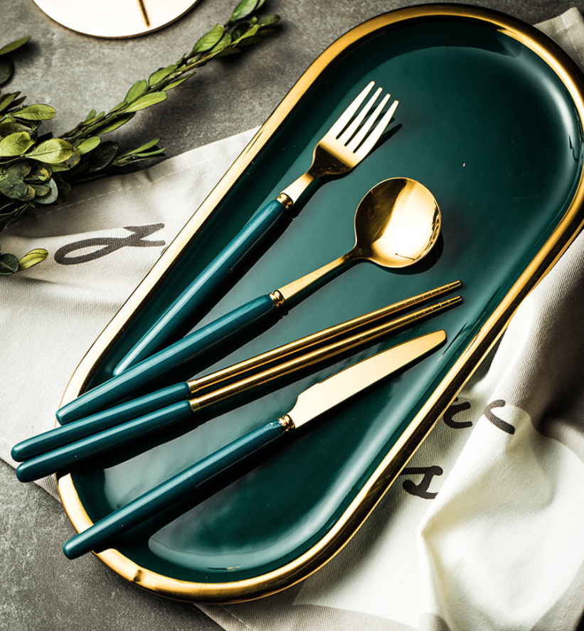 Set dao muỗng nĩa cao cấp 4 món CUTLERY MALACHITE GREEN