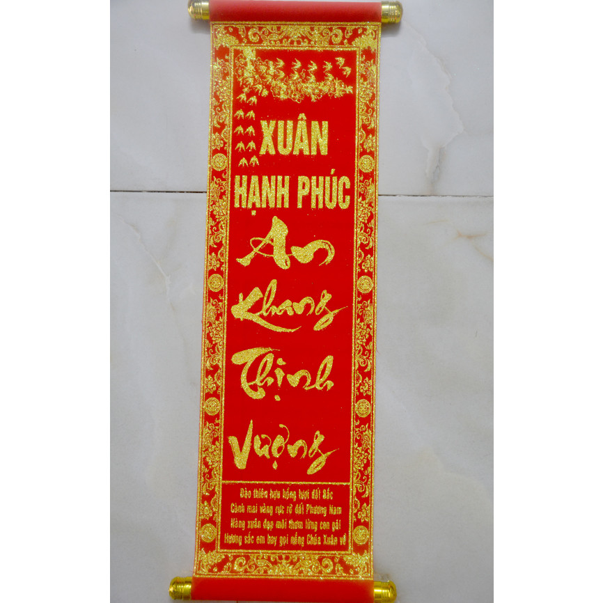Liễn nhung đỏ trang trí nhà cửa-Liễn nhung trang trí ngày Tết-khổ 25x55cm