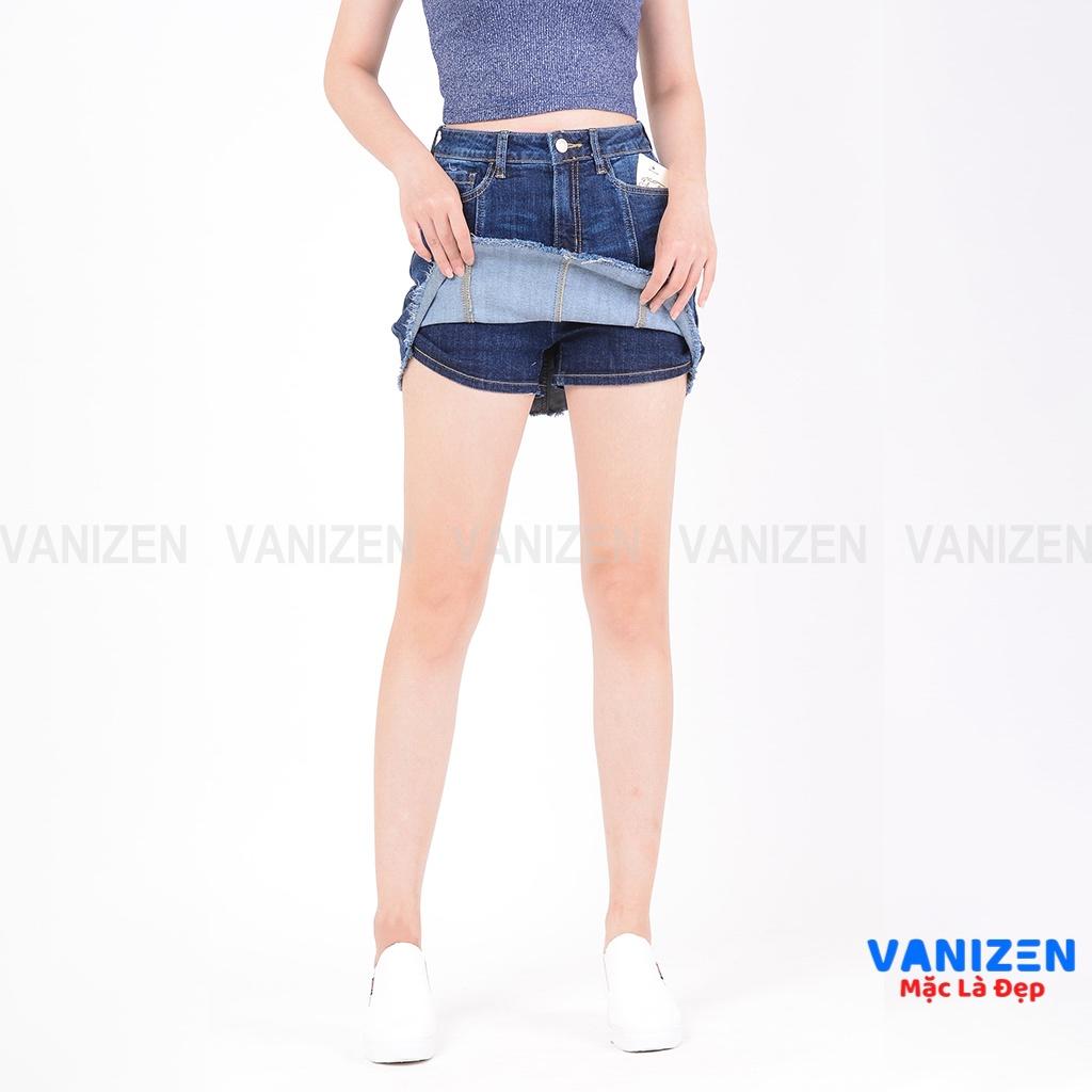Chân váy jean nữ có quần bên trong đẹp lưng cao cạp cao trơn gân gấu tua rua hàng cao cấp mã 411 VANIZEN