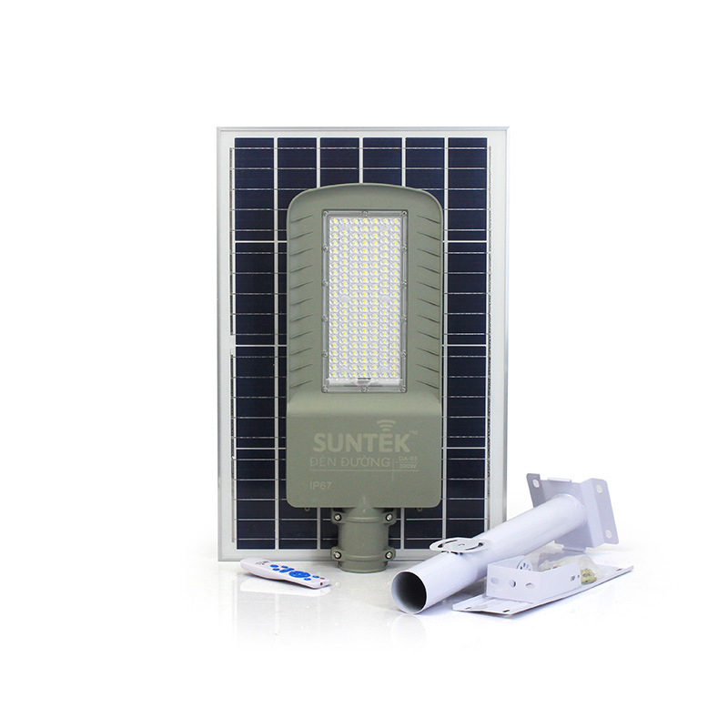 Đèn Đường Năng Lượng Mặt Trời SUNTEK DA-03 Solar Street Light 300W - Chip Led SMD 5054, 3000 Lumen, Sáng 20 giờ, Tự động Bật/Tắt, Điều khiển Từ Xa, Chống Nước/Bụi/Sét