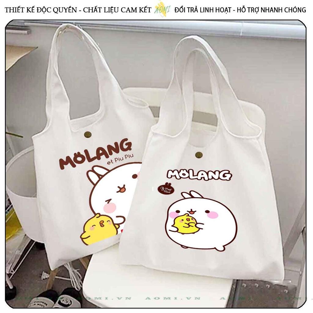 TOTE CANVAS friend molang FORM TRÒN TÚI VẢI ĐEO VAI BAG NÚT BẤM SIZE LỚN AOMIVN DU LỊCH DẠO PHỐ CÁ TÍNH