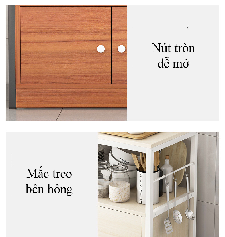 Kệ lò vi sóng, kệ bếp đa năng chứa nồi niêu xoong chảo, bát đĩa chất liệu gỗ MDF chống ẩm