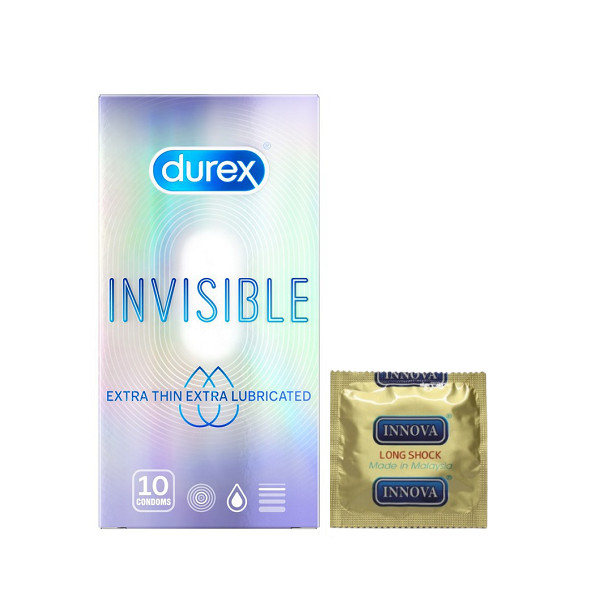 Bao cao su Durex Invisible Extra Lubricated 10 bao / hộp + Tặng 1 Bao cao si INNOVA Siêu gai