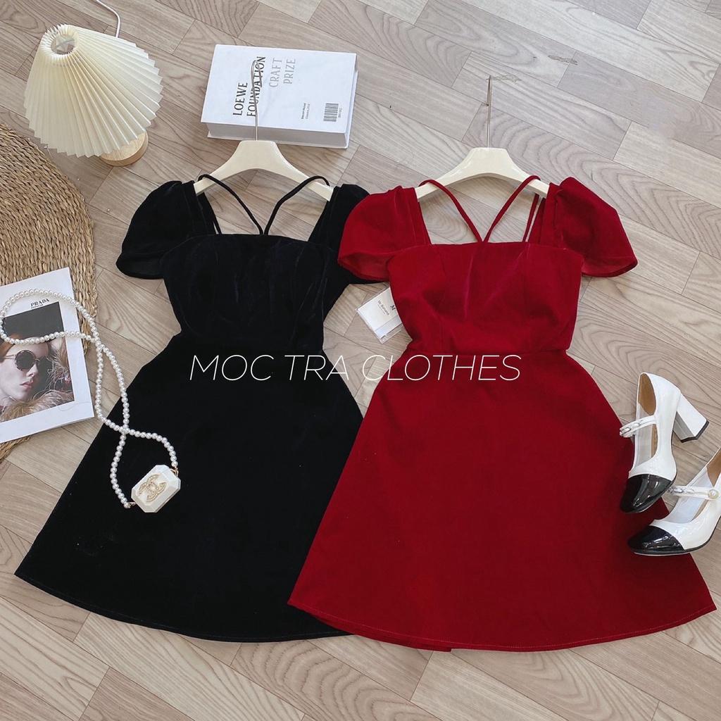Đầm nhung nữ Quảng Châu thiết kế cộc tay cúp ngực siêu xinh, Váy dự tiệc nữ sang trọng rẻ đẹp