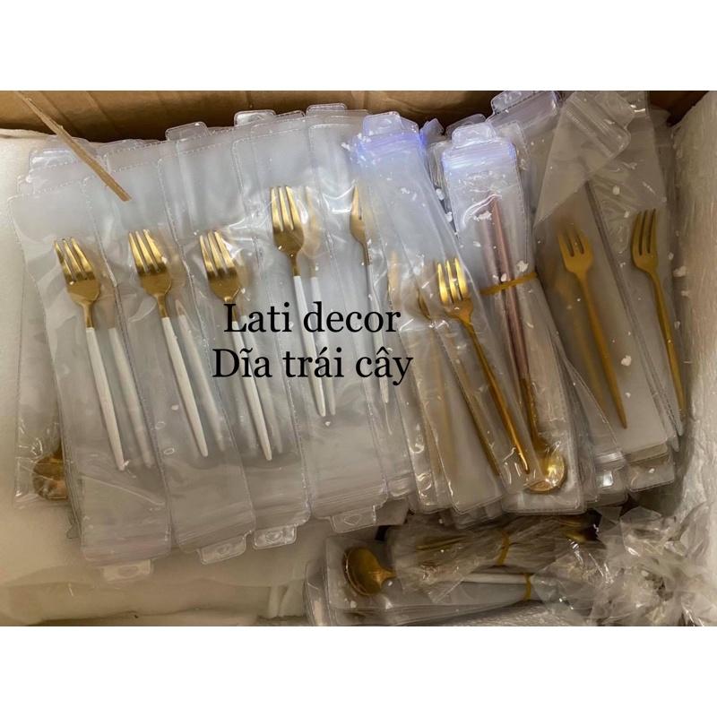 Dao Dĩa bít Tết, Thìa mạ vàng inox 304 nguyên khối dày dặn, Thìa cafe sinh tố