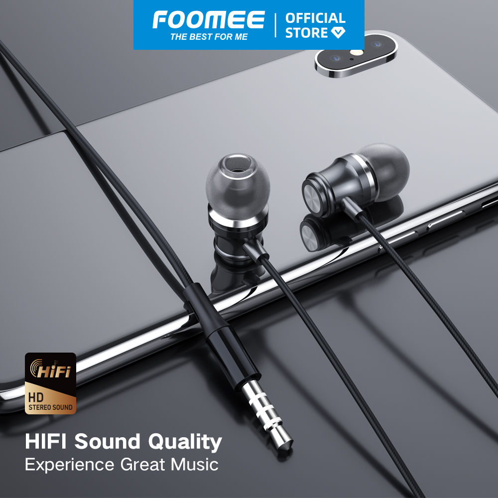 Tai nghe có dây FOOMEE QA46 - Màu Thạch Anh - Âm Thanh HiFi Đầu Cắm 3.5mm - Hàng chính hãng