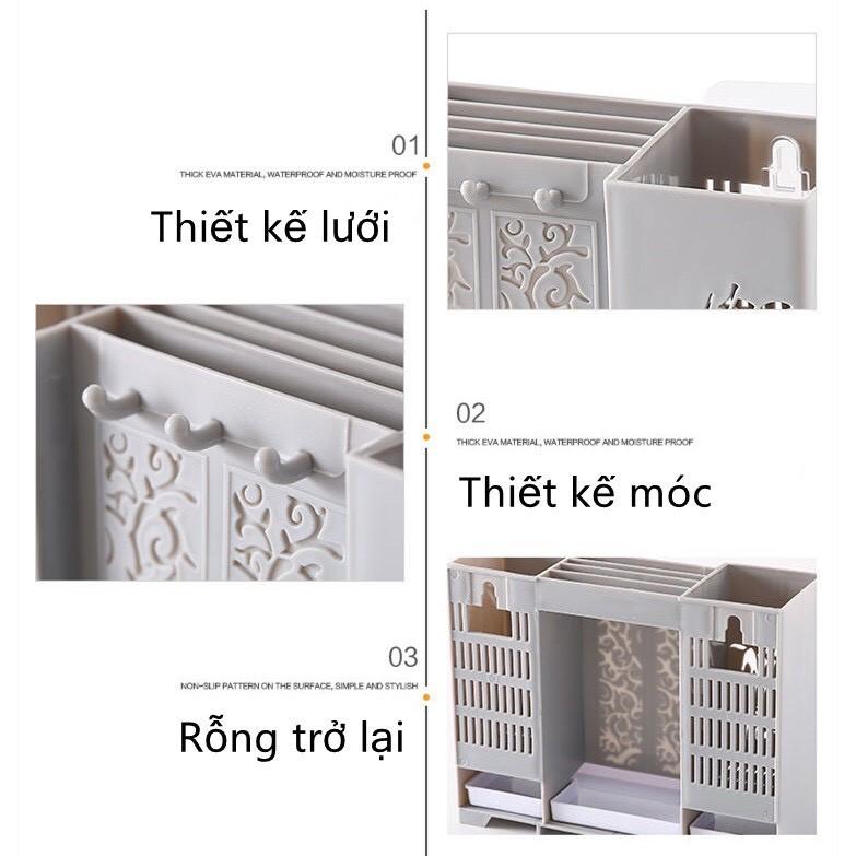 Kệ đựng cắm đũa muỗng dao kéo họa tiết CÂY TRÚC Khay để đồ nhà bếp dán treo tường đa năng cao cấp sang trọng