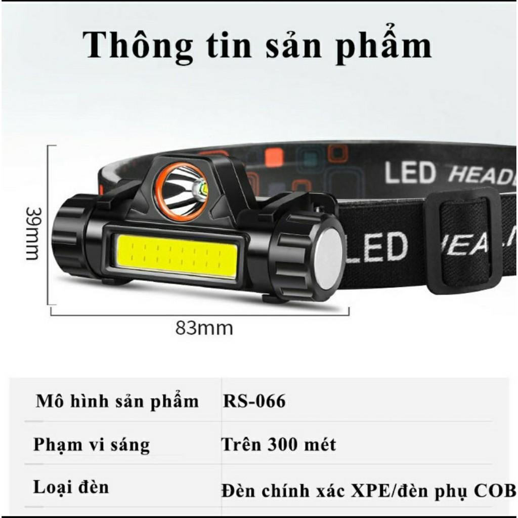 Đèn Sạc Đội Đầu Pin Sạc Coba 2in1 Cree XPE B6 Kết Hợp Led COB Chống Nước Đi Mưa IP68