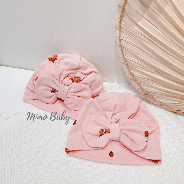 Mũ turban màu hồng hình gấu dâu dễ thương cho bé MTB87 Mimo Baby