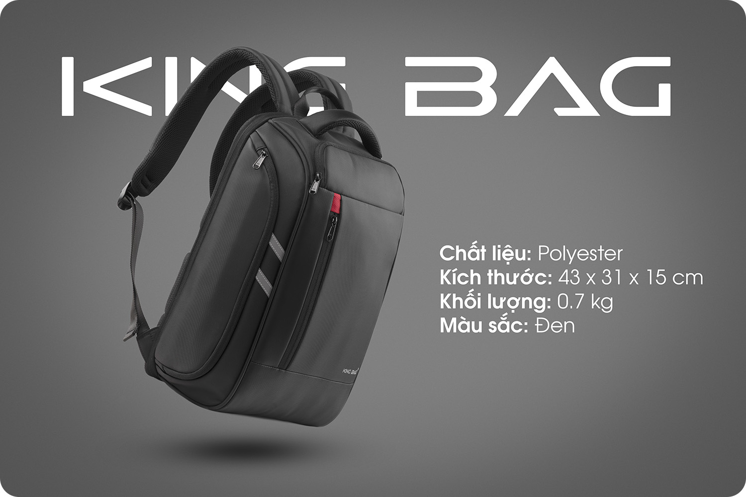 Balo laptop 15” KINGBAG HORMES thời trang, nhiều ngăn rộng rãi, ngăn lót cách nhiệt, jack cắm tai nghe, màu đen- Hàng chính hãng