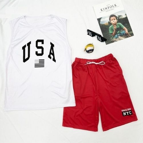 Bộ Thể Thao Chữ USA In Sắc Nét Chất Liệu Thun Lạnh, Kiểu Dáng Phù Hợp Cả Nam Nữ