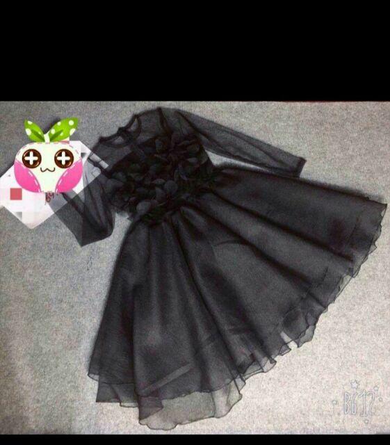 Đầm xòe tay dài hoa nổi