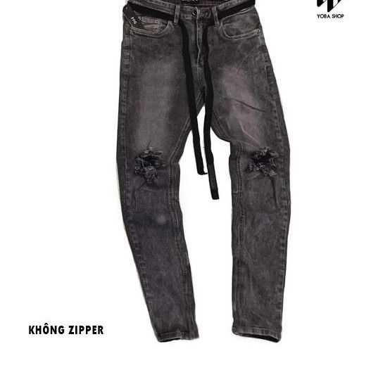 QUẦN JEANS NAM XÁM ĐẬM RÁCH GỐI ZIPPER SIÊU ĐẸP (ảnh thật 100% tự chụp