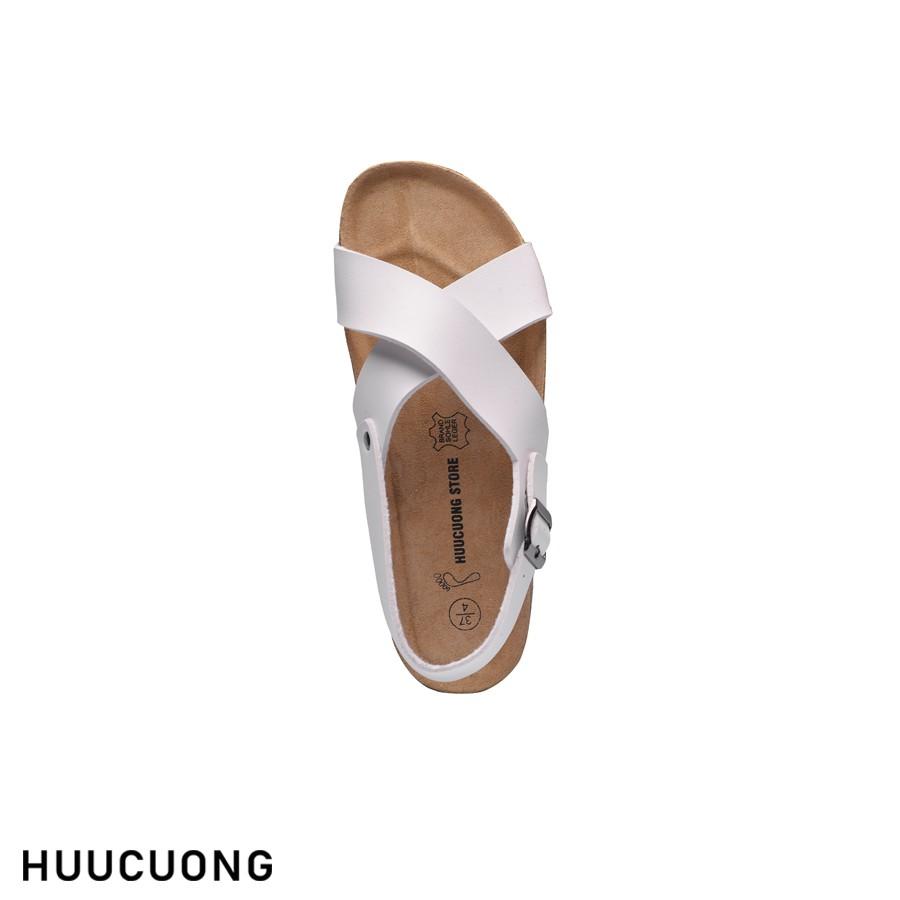 Giày Sandal nữ HuuCuong quai chéo trắng đế trấu handmade