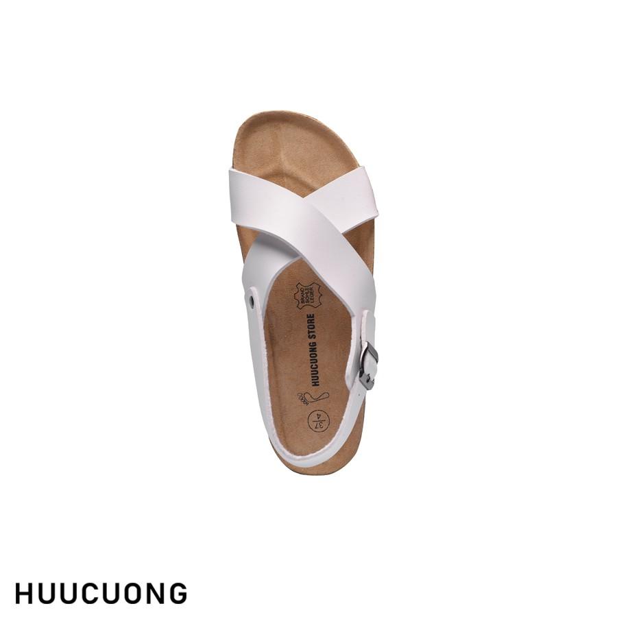 Giày Sandal nữ HuuCuong quai chéo trắng đế trấu handmade