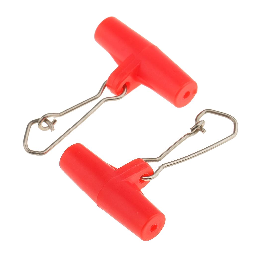 20Pcs Fishing Sinker Slides with Hooked Snap Connector for Braid Line L Red