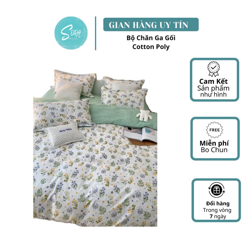 Bộ Chăn Ga Gối Cotton Poly Hoa Nhí Trắng Nàng Thơ