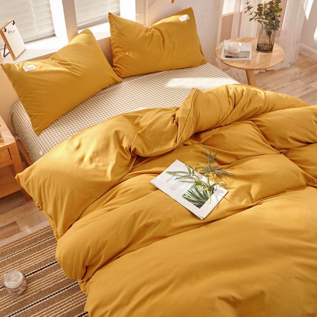 Bộ chăn ga giường cotton tici mix caro Lidaco cotton đũi dày màu sắc trẻ trung