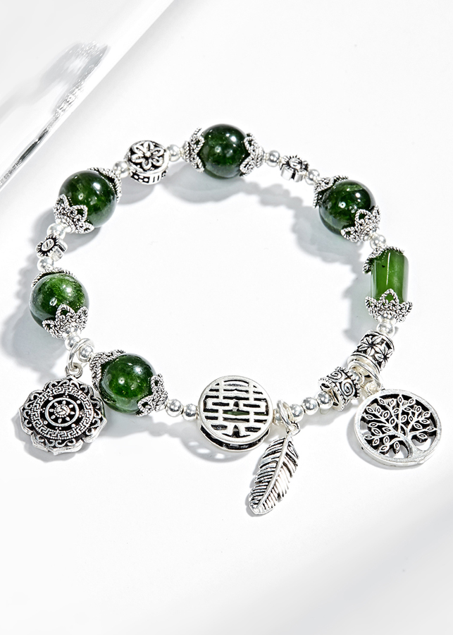 Vòng tay đá diopside phối charm bạc Ngọc Quý Gemstones