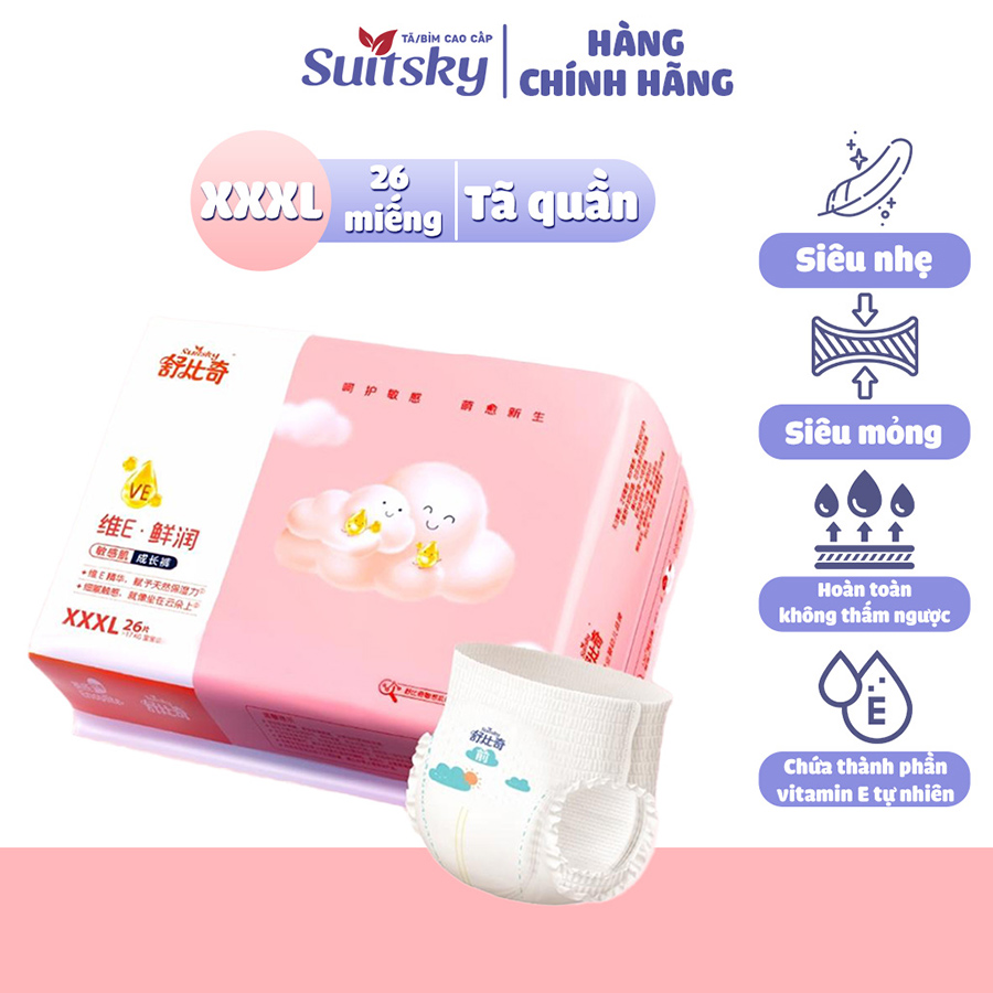 [Tặng bồ đồ chơi Bác sĩ - giao màu ngẫu nhiên] Tã Quần Suitsky Vitamin E nội địa Trung size XXXL26 cho bé từ 17KG (26 miếng)