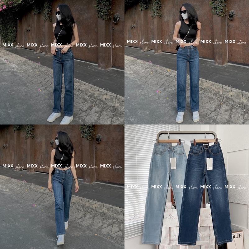 Quần jean nữ ống suông lưng cao chất co giãn thoải mái phom dài 98cm tôn dáng