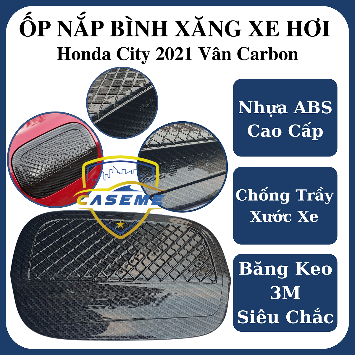 Ốp Nắp Bình Xăng Vân Carbon Dành Cho Xe Honda City 2021 Cao Cấp