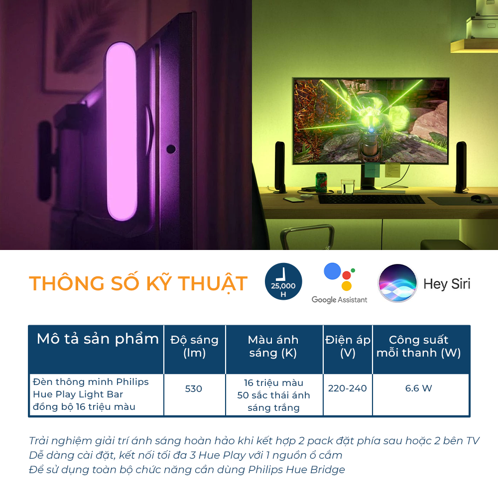 Đèn thông minh Philips Hue Play Light Bar 16 triệu màu (Trải nghiệm công nghệ ánh sáng hoàn hảo)