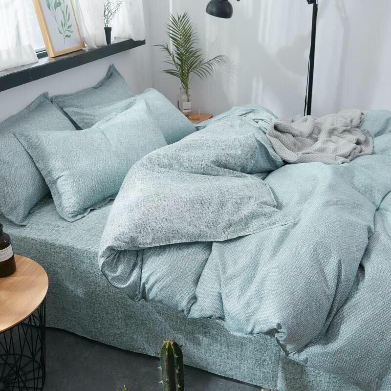 Bộ chăn ga gối phong cách Hàn Quốc kẻ xước xanh lá