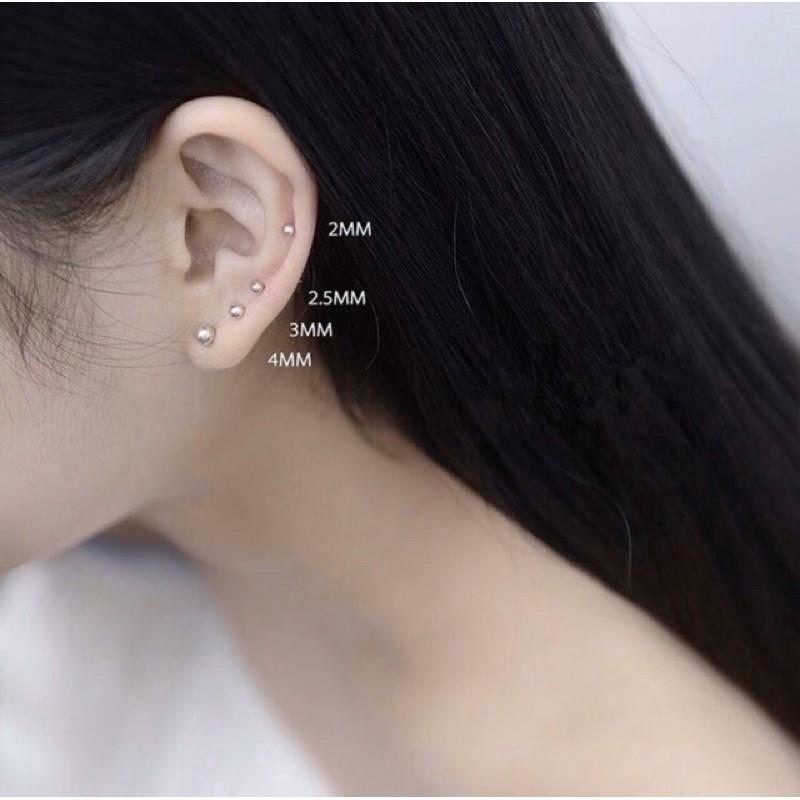 Hoa tai nụ đinh trơn bạc nguyên chất siêu bền đẹp