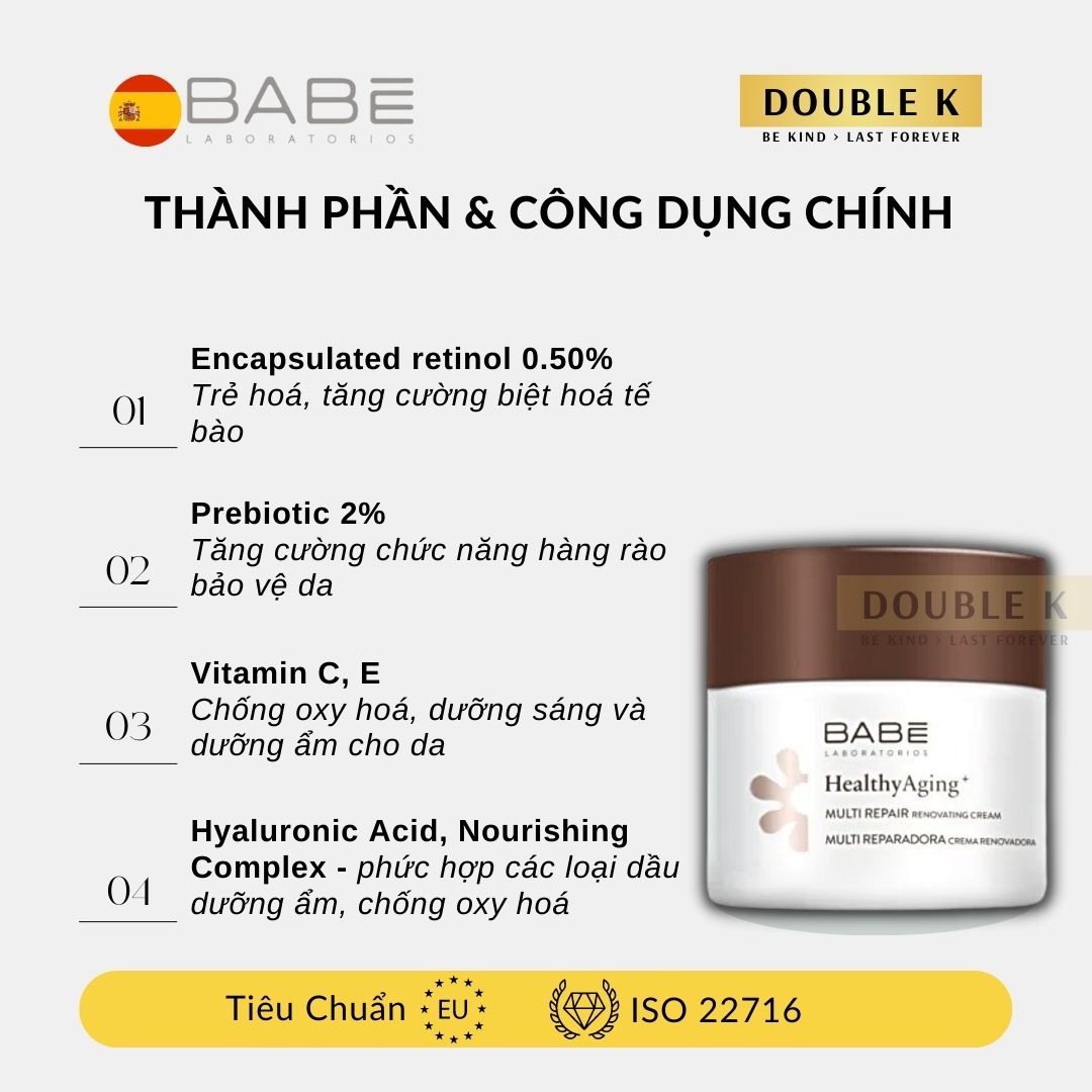 Kem Đêm Chống Lão Hóa Da BABE Multi Repair Renovating Cream - Double K