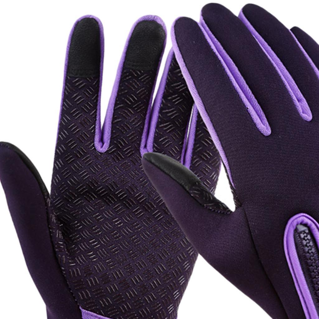 Nylon Windproof Fishing Hunting Cycling Gloves Winter Warm Gloves Purple