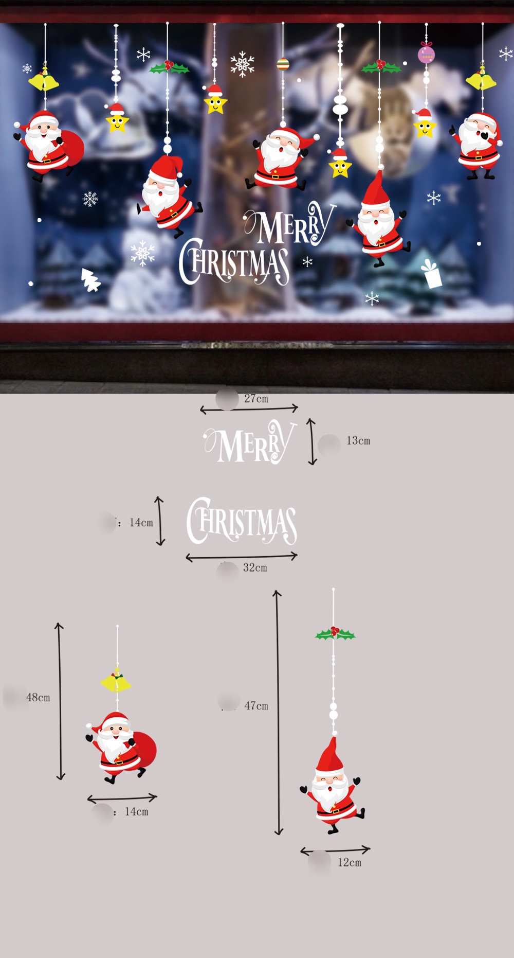 Decal dán kính hít tĩnh điện trang trí noel - ông già noel treo dây Z19-047