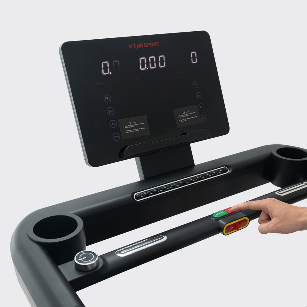 Máy chạy bộ KINGSPORT Vision Plus K-02 nâng dốc tự động 15%, tốc độ tối đa 18,8km/h, khung sườn chắc chắn chịu tải trọng lớn, cân nặng phù hợp từ dưới 95-100kg