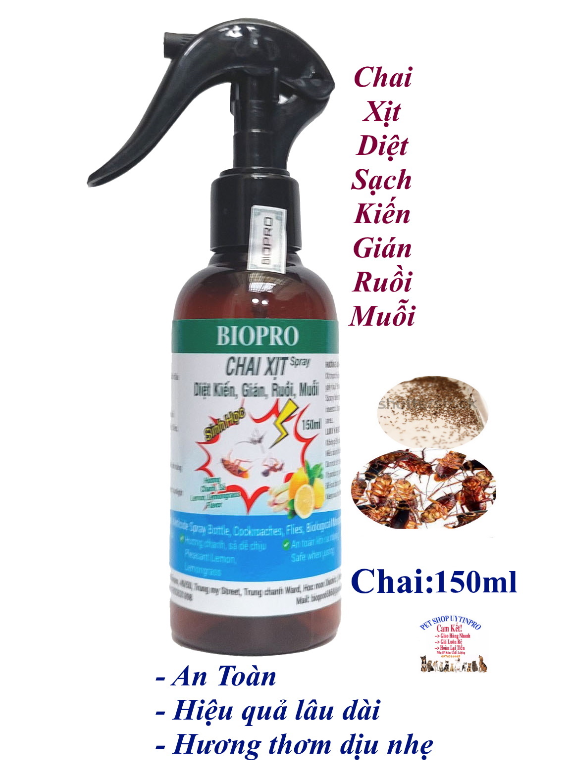 Chai xịt diệt kiến diệt gián ruồi muỗi Sinh học Biopro Chai 150ml Diệt sạch côn trùng gây hại An toàn Hiệu quả Sx tại VN