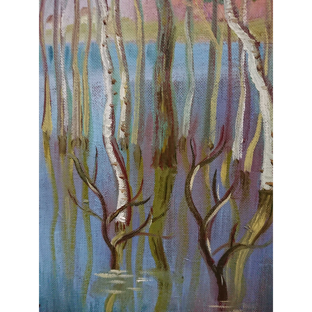 Mùa xuân,Con nước - Tranh Sơn Dầu Vẽ Tay 30x40cm