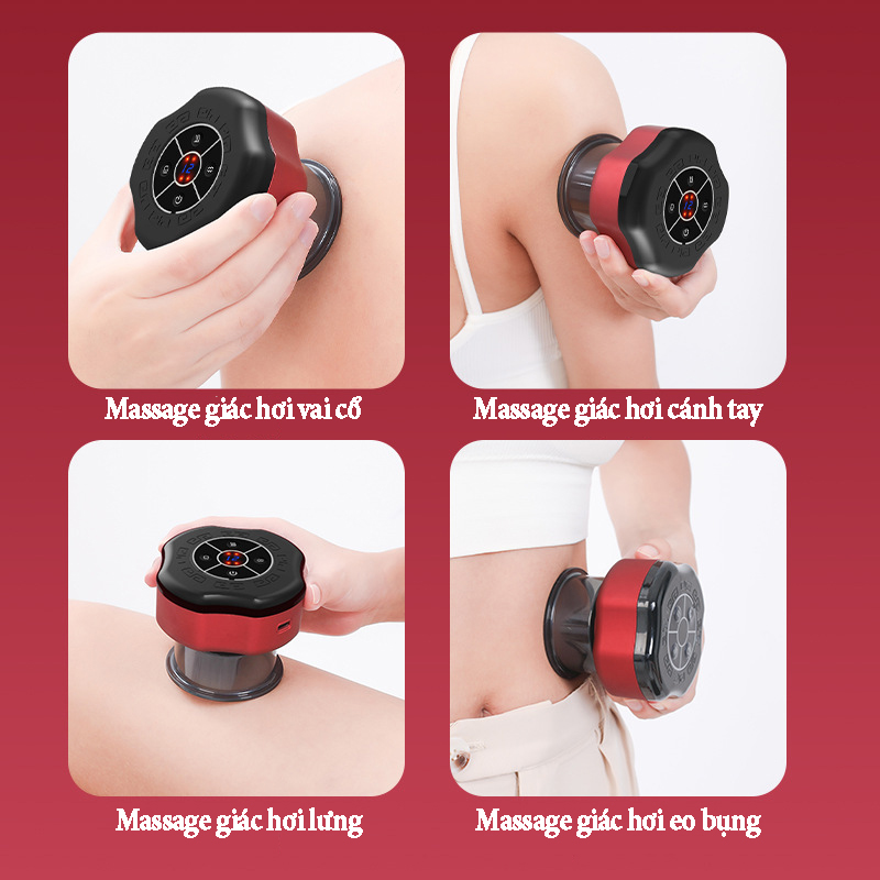 Máy massage giác hơi tự động bằng điện thông minh có chức năng cạo gió 12 mức áp suất, chức năng chườm nóng giúp giảm đau mỏi, giải pháp trị liệu mới