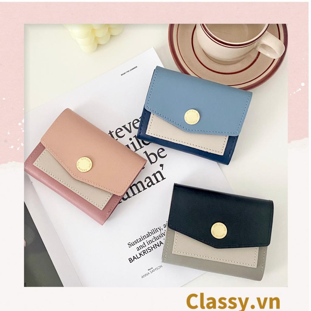 Ví nữ Classy mini cầm tay cao cấp, màu trơn, có nút bấm T1161