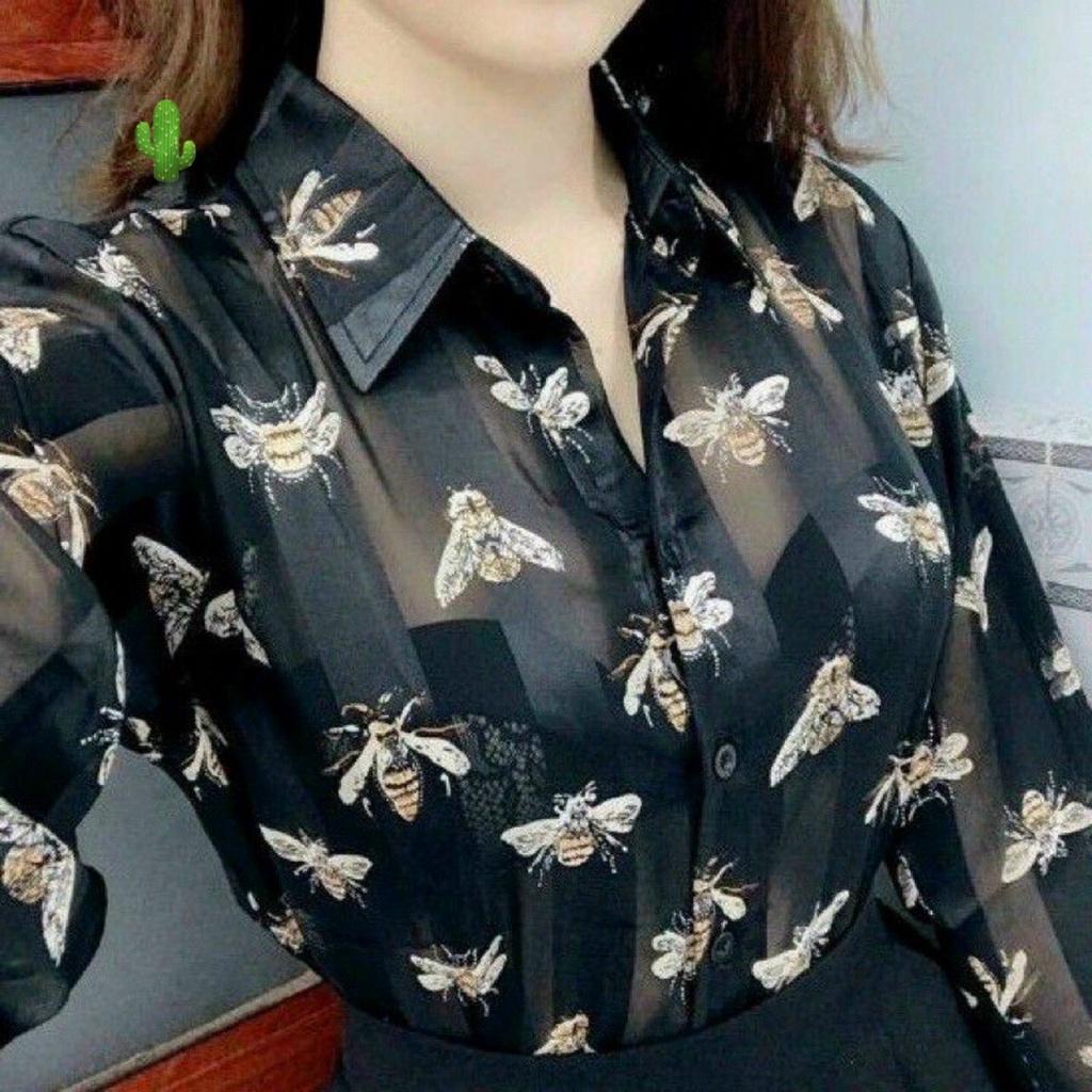 Sơ Mi Nữ - Sơ Mi Nữ Con Ong Dài Tay Thời Trang PK