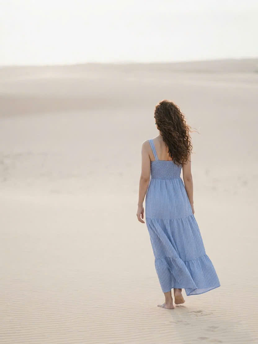 Đầm Maxi Sọc Xanh Cotton Vân Hy DRE205 Thời trang Hity