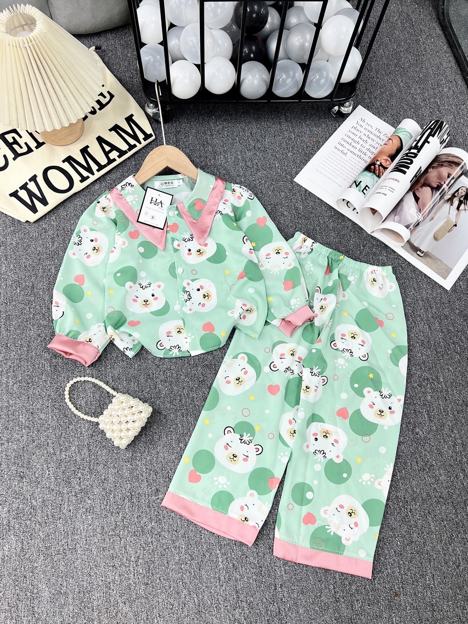 Đồ bộ ngủ pijama dài tay cho bé gái size 17-30kg chất lụa mango mềm mát