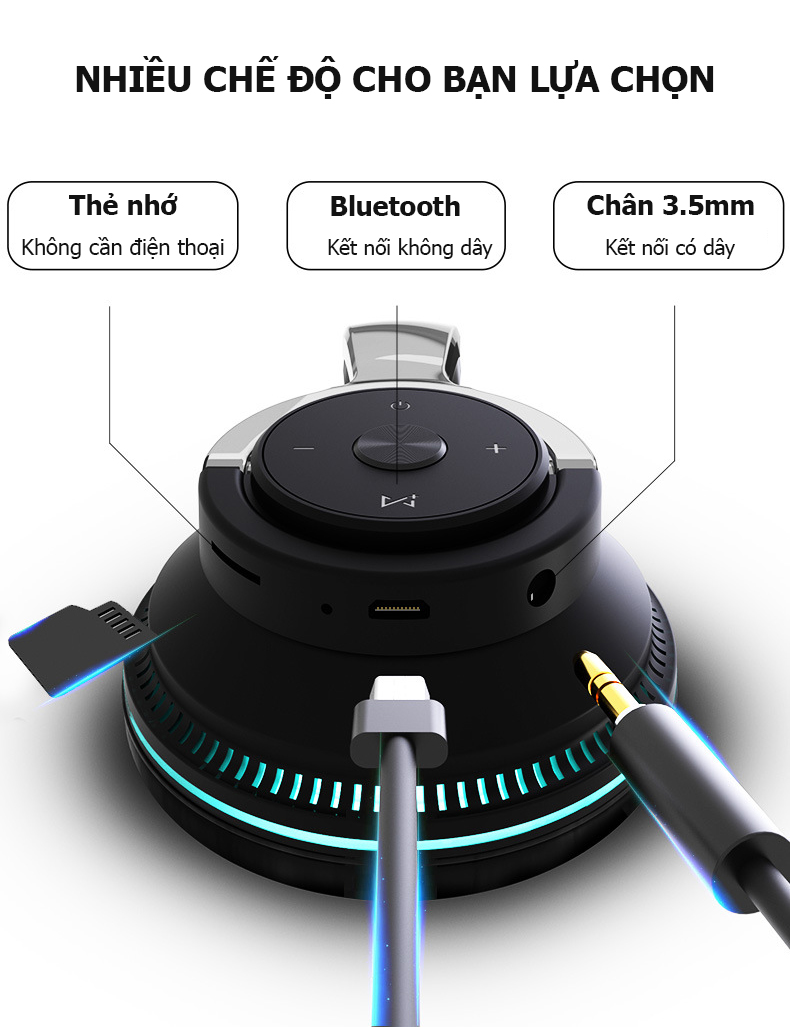 Tai nghe chụp tai H2, tai nghe không dây kết nối bluetooth 5.1, đường kính loa 40mm, pin 650 mAh nghe nhạc lên đến 12h- Hàng nhập khẩu