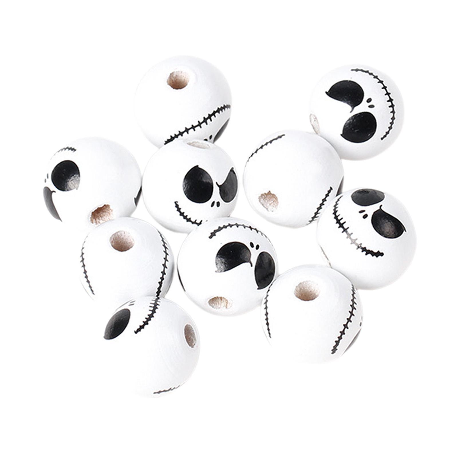 10x Halloween Wooden Beads DIY Crafts Round Loose Spacer Beads with Holes