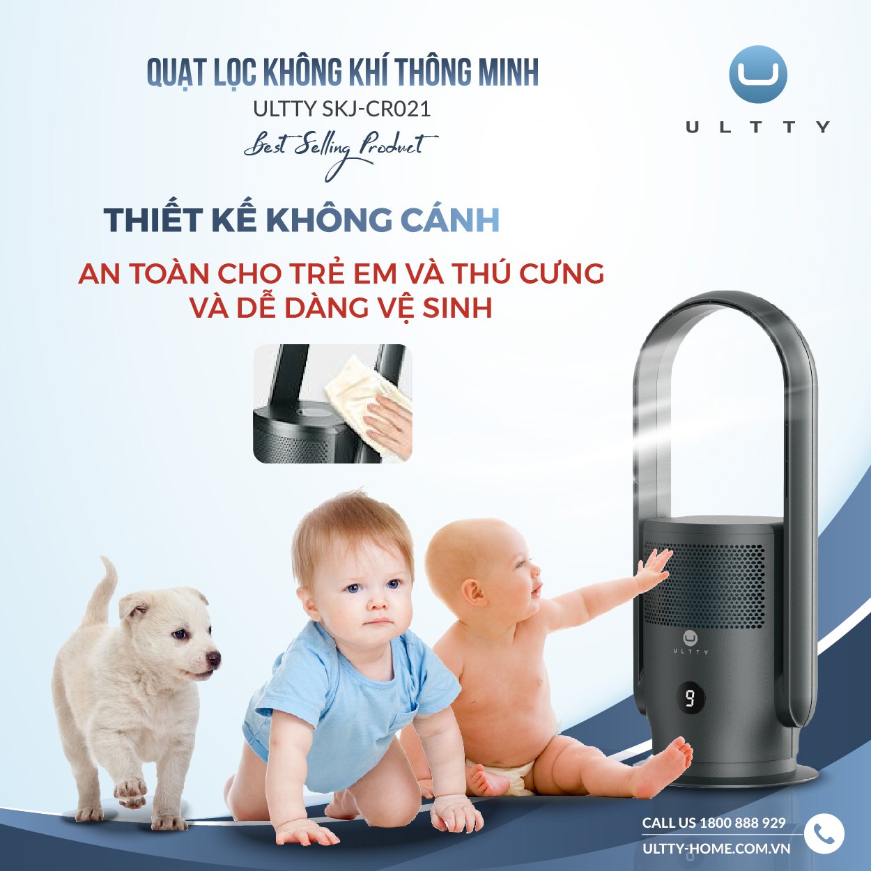 Combo Máy Lọc Không Khí U ULTTY SKJ CR021 Dạng Quạt Màu Đen + Màng lọc HEPA H13 Nano Phân Tử Bạc - Hàng Chính Hãng