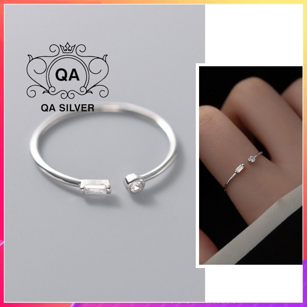 Nhẫn bạc 925 đính đá nhỏ tròn chữ nhật tối giản nam nữ S925 MINIMAL Silver Ring QA SILVER RI220606