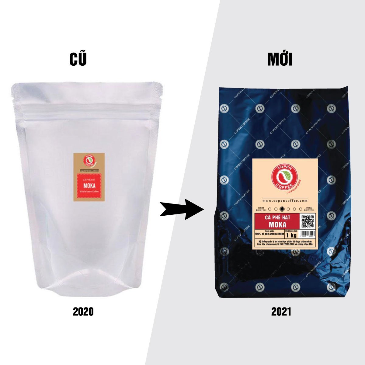 Cà phê hạt Copen coffee Moka 1kg (Hạt Rang Mộc)