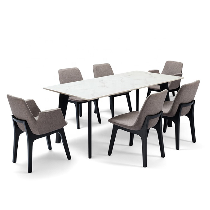 Bàn ăn mặt đá trắng vân mây 1m4 chân gỗ tự nhiên cao cấp TN Howard-14E Nội thất CAPTA HCM