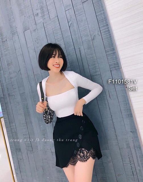 Áo thun tay dài croptop cổ tam giác hot hit- ảnh thật trải sàn